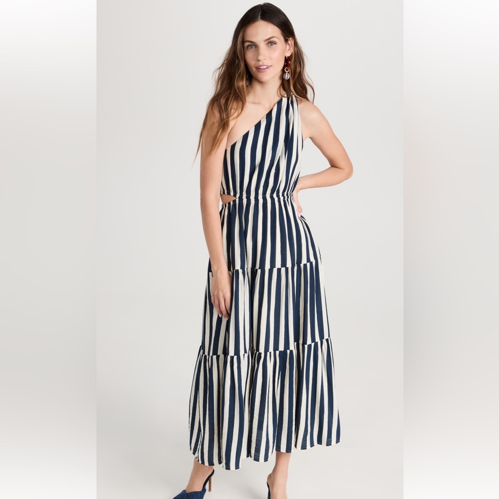 Moon River One Shoulder Midi Dress, Color Navy, size L Large